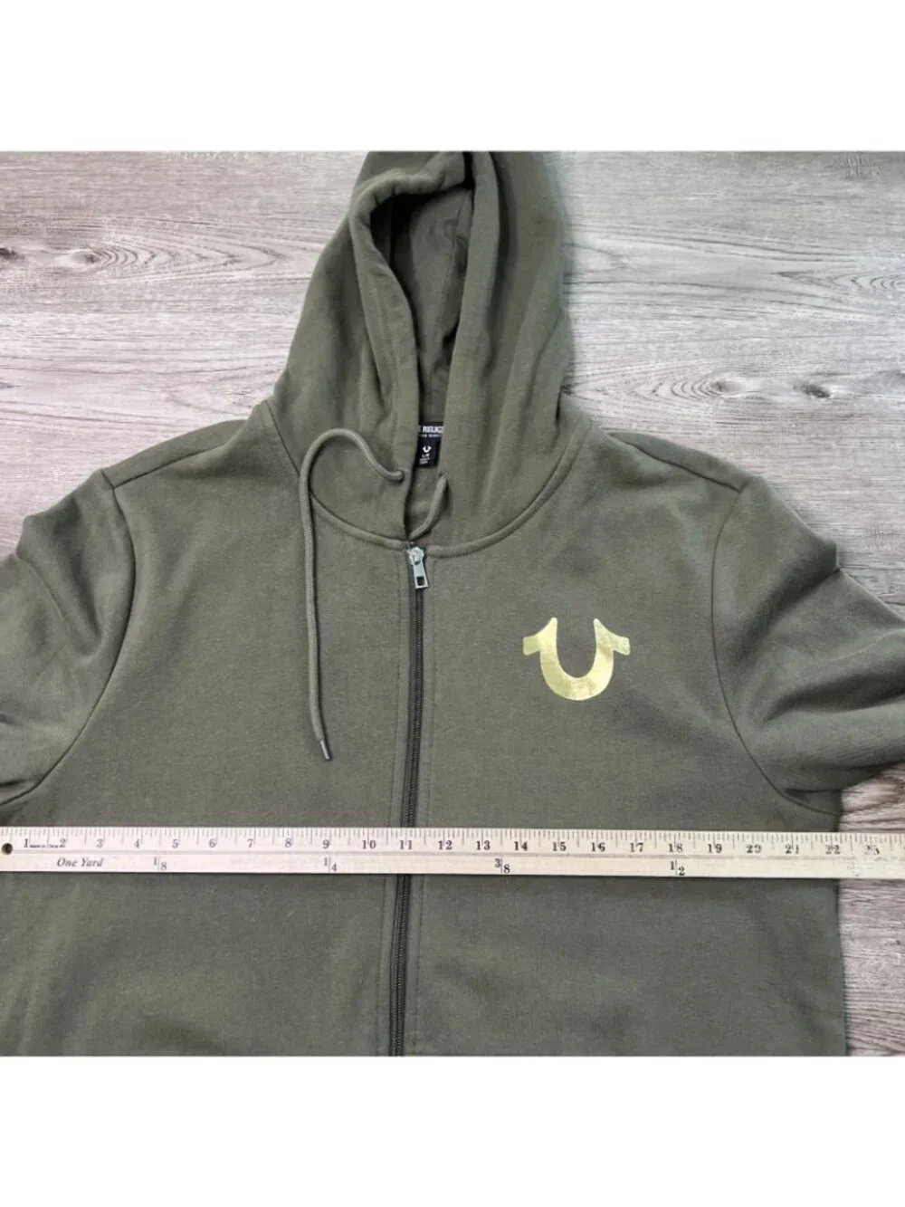 True Religion Zip Up Hoodie Mens Large Green Fleece City Buddha Logo